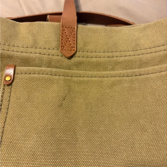 Madewell Olive Canvas Tote with Tan Leather Straps - Picture 4 of 7